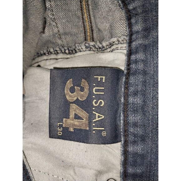 FUSAI Men's Straight Leg Jeans Size 34x30 Embroidered Pockets - Picture 11 of 11